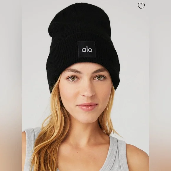 ALO Yoga Black Knit Beanie Performance Fleece Beanie - Black/Black | ALO main image 2